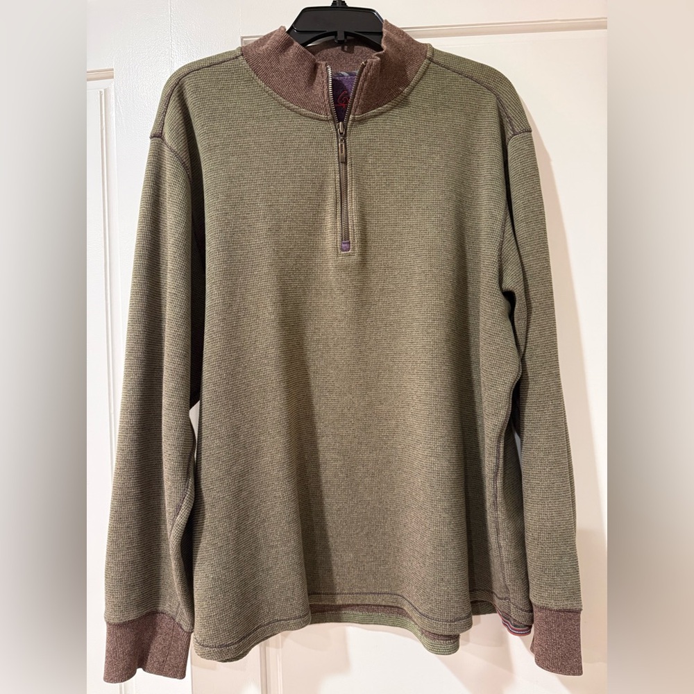 Robert Graham Olive quarter Zip-knit Swetshirt